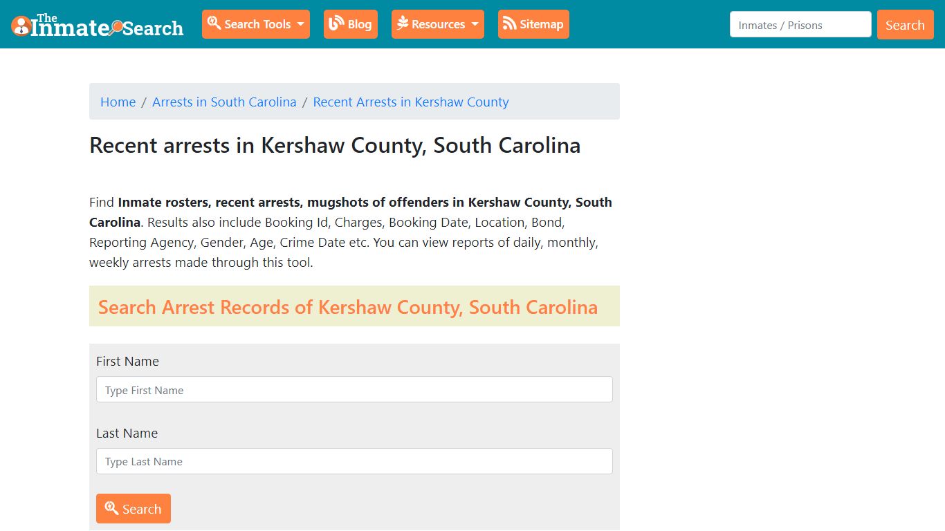 Recent arrests in Kershaw County ... - The Inmate Search