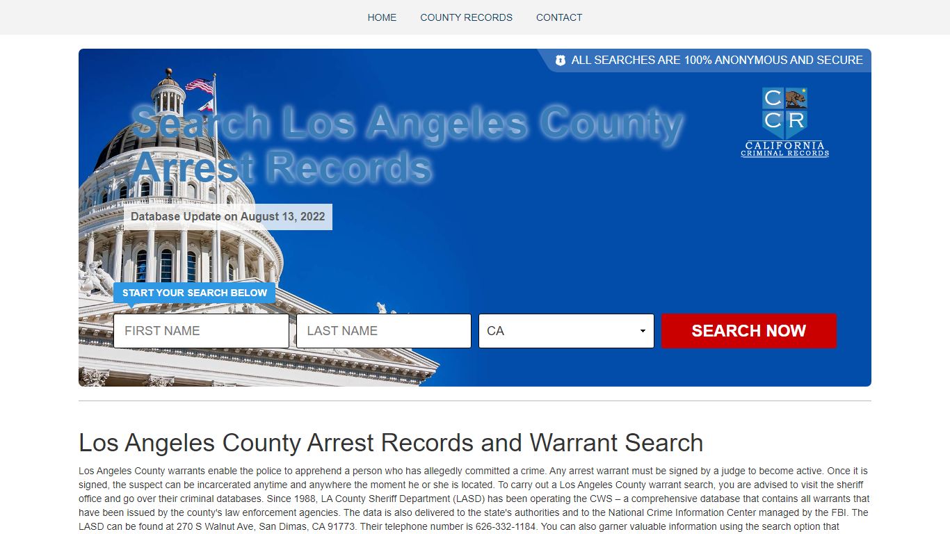 Los Angeles County Arrest Records and Warrant Search